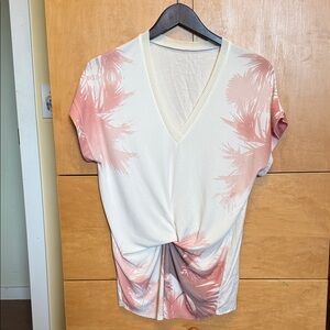 Zara Pink and Cream V-Neck Short Sleeve Top